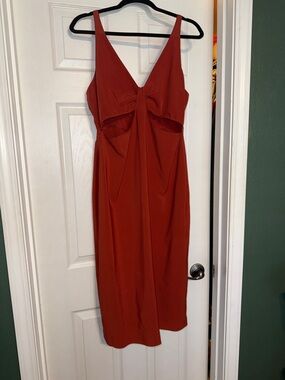 Rust Cutout Midi Dress with Twist Front